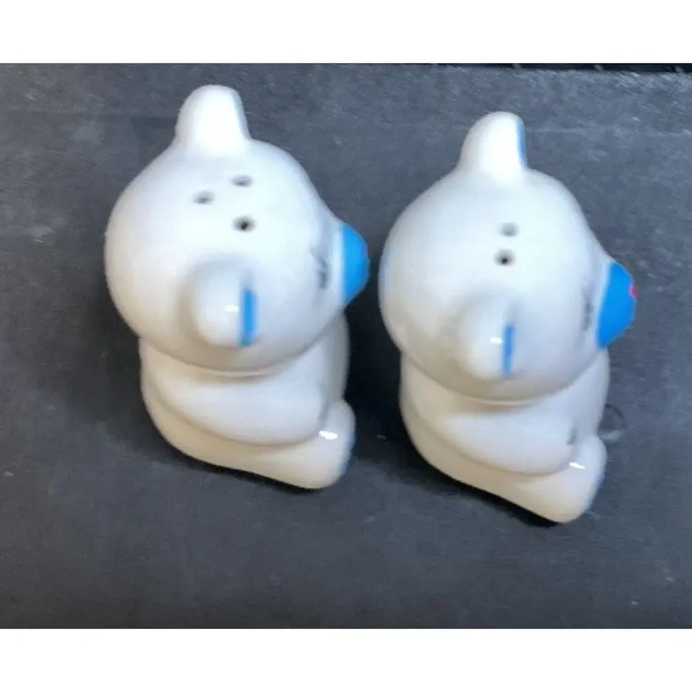 Vintage Loomco Blue & White Teddy Bear Salt & Pepper Shakers Early 1990s